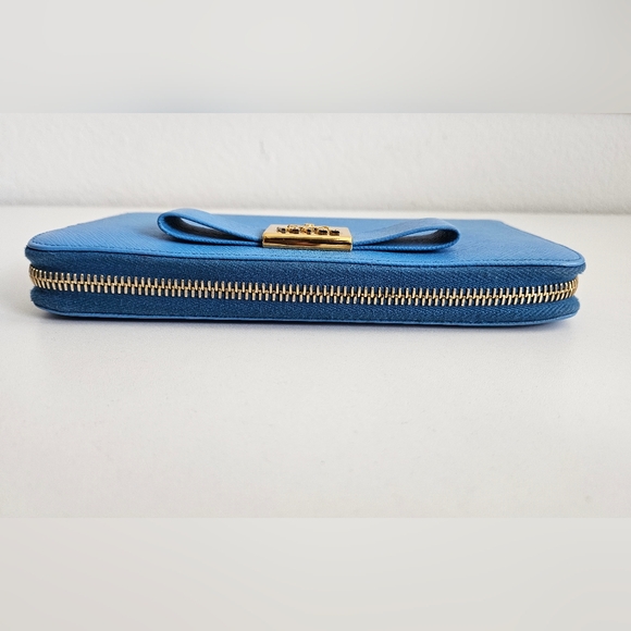 Prada Saffiano Leather Blue Bow Long Zippy Wallet - Picture 3 of 10